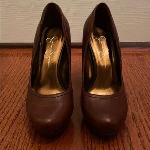 Brown Leather Platform Heels